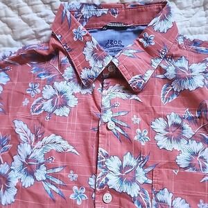 IZOD Saltwater Red Hibiscus Floral Shirt Mens Medium Short Sleeve Tropical NWT